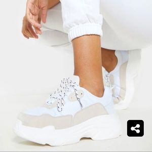 White Lace Up Chunky Sneakers